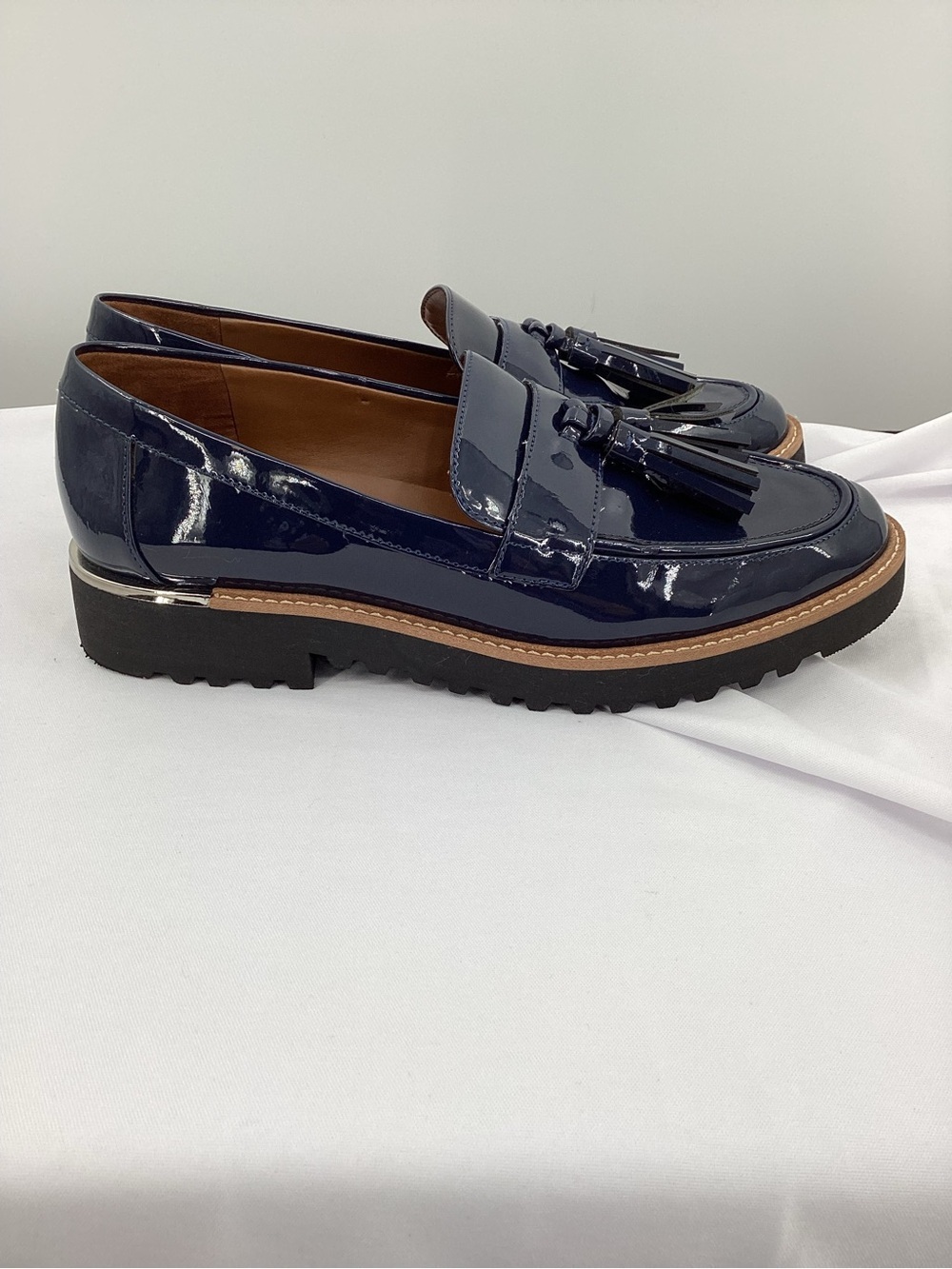 Franco Sarto Carolynn Navy Patent Tassel Loafers